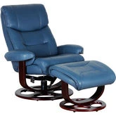 Dawson Swivel Pedestal Recliner & Ottoman in Blue Top Grain Leather